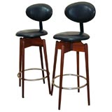 Vintage Pair of Walnut Bar Stools