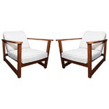 French Wood Lounge Chairs