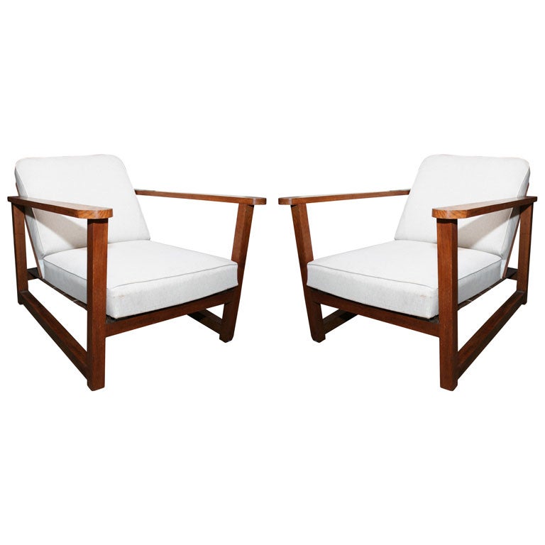 French Wood Lounge Chairs