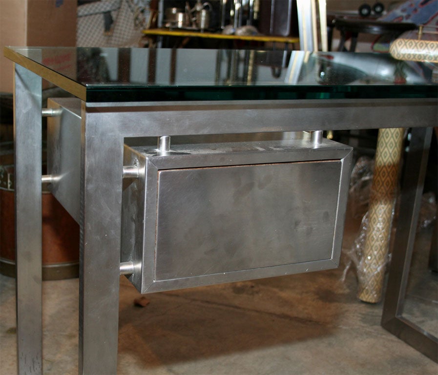 Late 20th Century Pierre Cardin Steel and Glass Desk