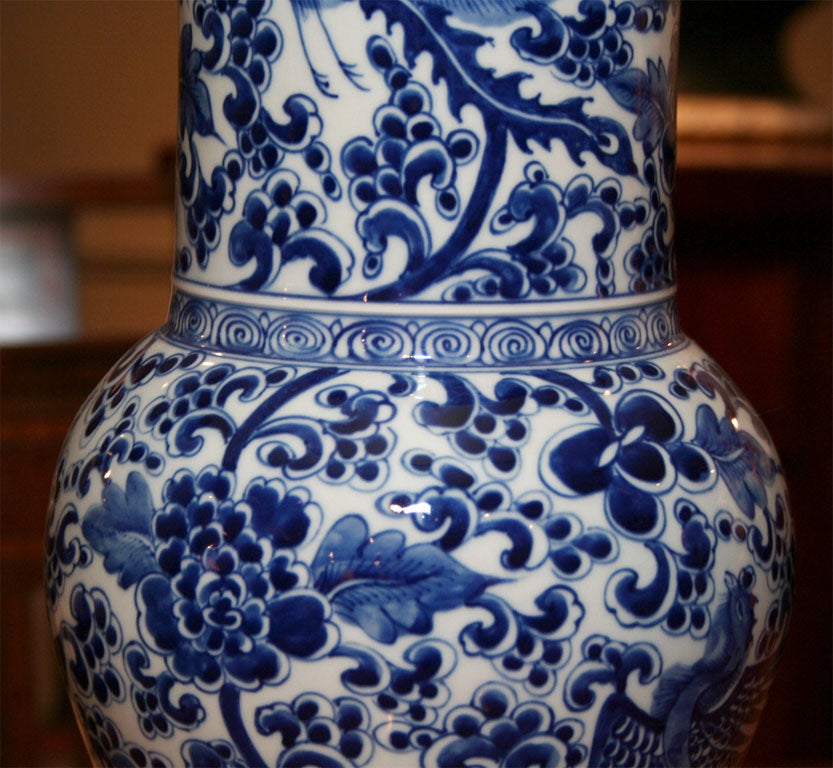 20th Century Pair of Chinese Blue and White Beaker Vases