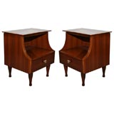 Pair of Gibbings Style Walnut Nightstands with Brass Knobs