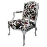 Pair Ivory Lacquered Armchair Upholstered in Floral Cotton
