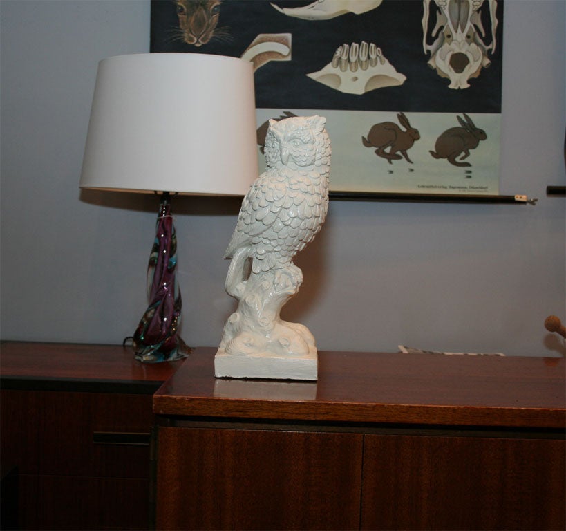 Large ivory chalk ware horned owl figurine