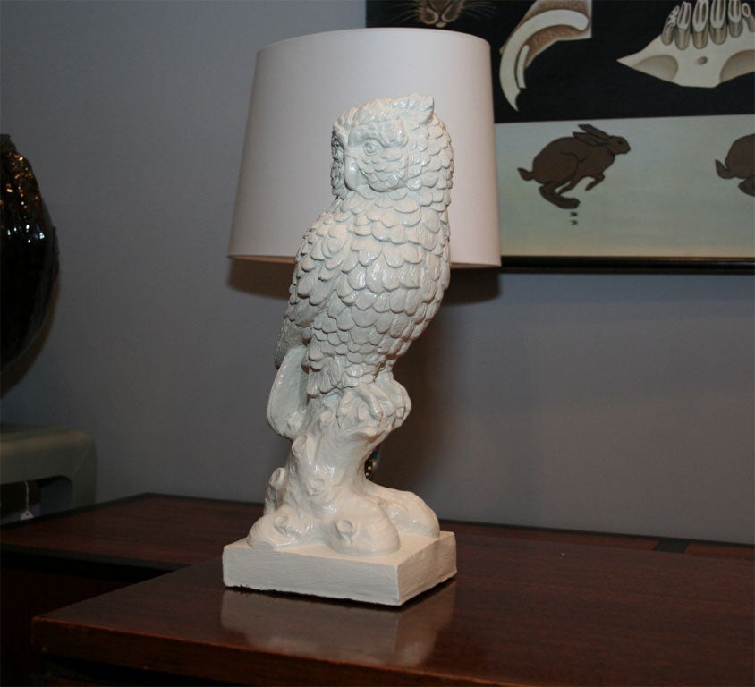 American Large Ivory Chalk Ware Horned Owl Figurine