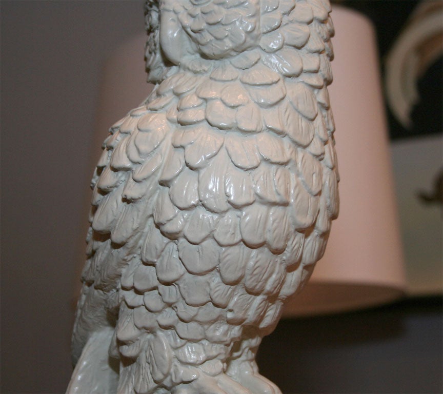 Large Ivory Chalk Ware Horned Owl Figurine 1