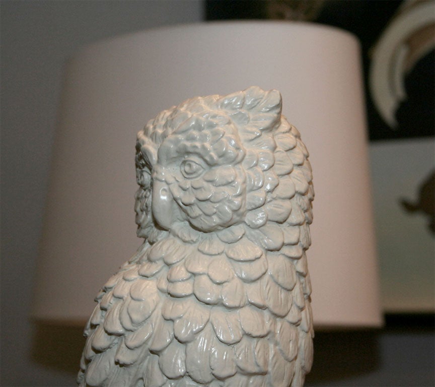 Large Ivory Chalk Ware Horned Owl Figurine 2