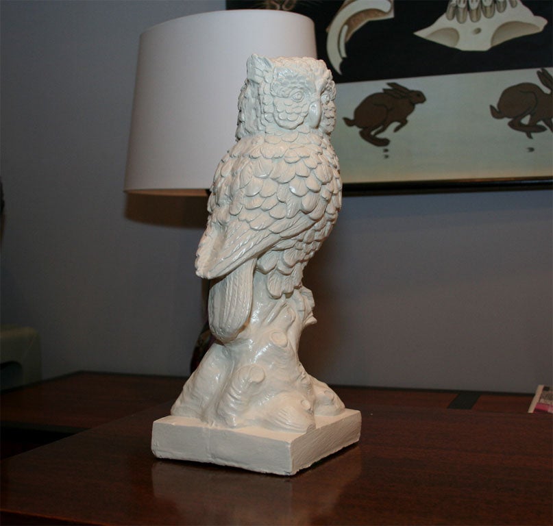 Large Ivory Chalk Ware Horned Owl Figurine 3