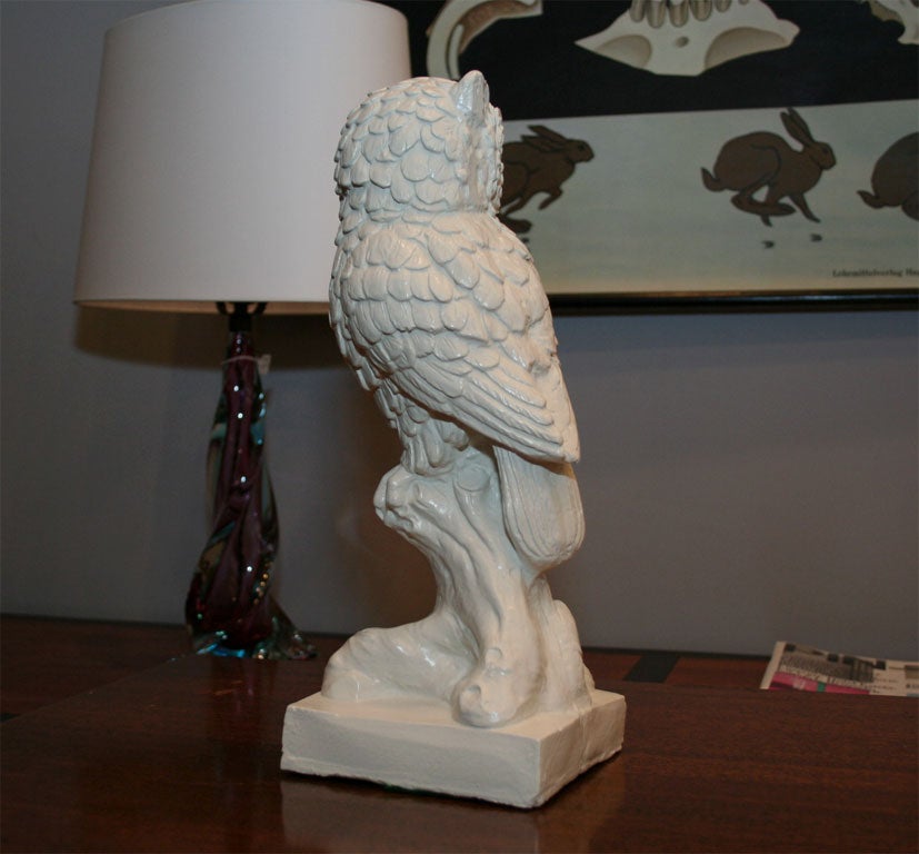 Large Ivory Chalk Ware Horned Owl Figurine 4