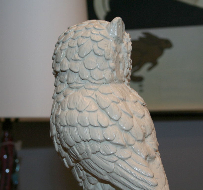 Large Ivory Chalk Ware Horned Owl Figurine 5