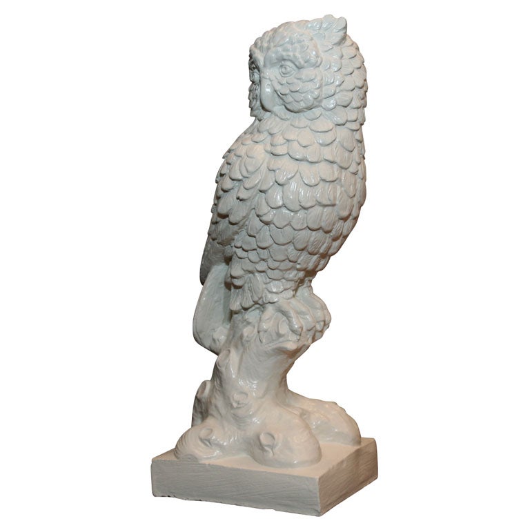Large Ivory Chalk Ware Horned Owl Figurine