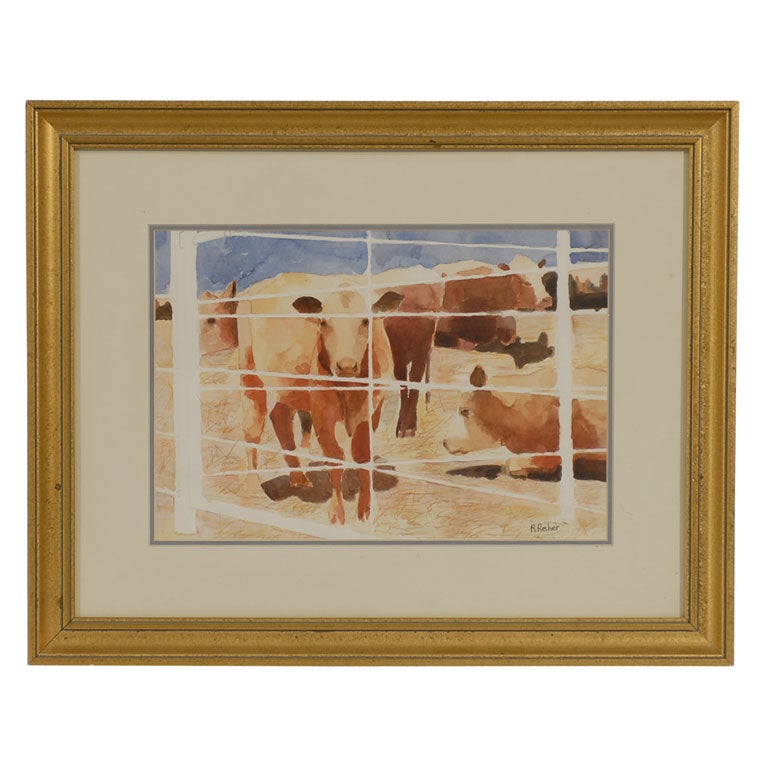 Cow Farm Painting by Texas Artist Richard Reher