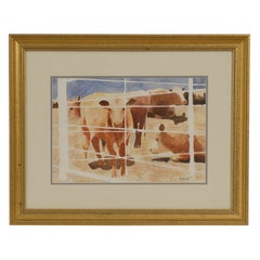 Vintage Cow Farm Painting by Texas Artist Richard Reher