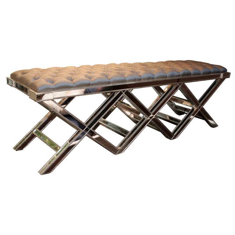 Triple Silver Trim Mirrored X-Band Bench For Sale at 1stDibs