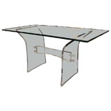 LUCITE DESK WITH GLASS TOP