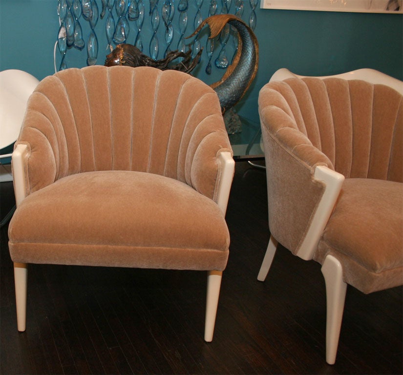 Wood Pair of 1940's Shell Back Chairs