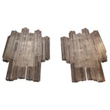 Pair of Large Nickel & Tronchi Glass Sconces