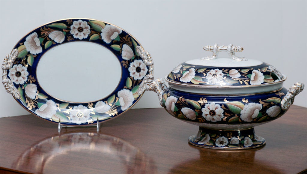 Enameled 19th C. Ashworth Soup Tureen and Stand/Underplate For Sale