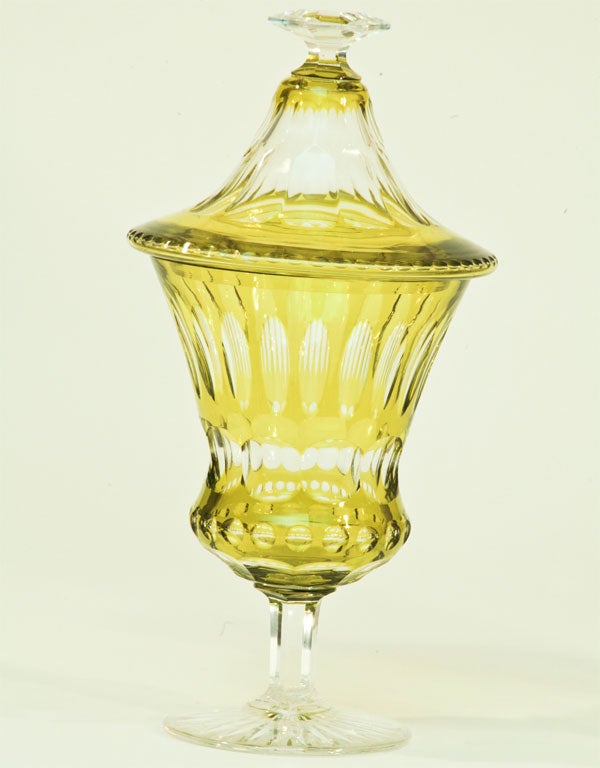 Belgian Pair of Val St. Lambert Chartreuse Art Deco Covered Vases