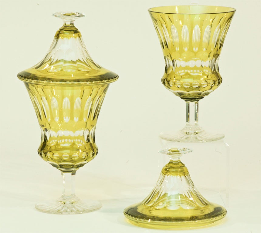 Pair of Val St. Lambert Chartreuse Art Deco Covered Vases 2