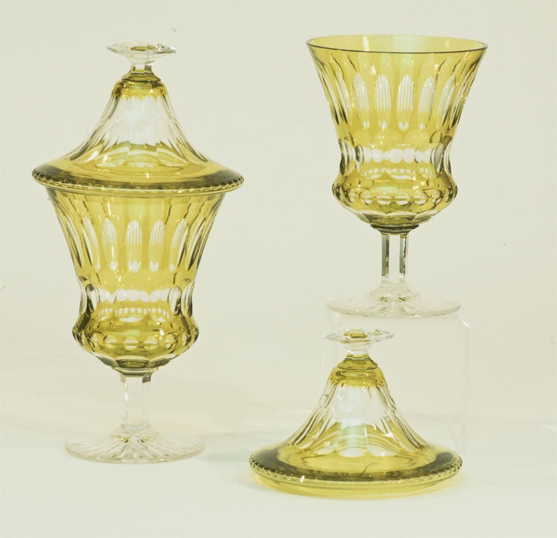 Pair of Val St. Lambert Chartreuse Art Deco Covered Vases 3