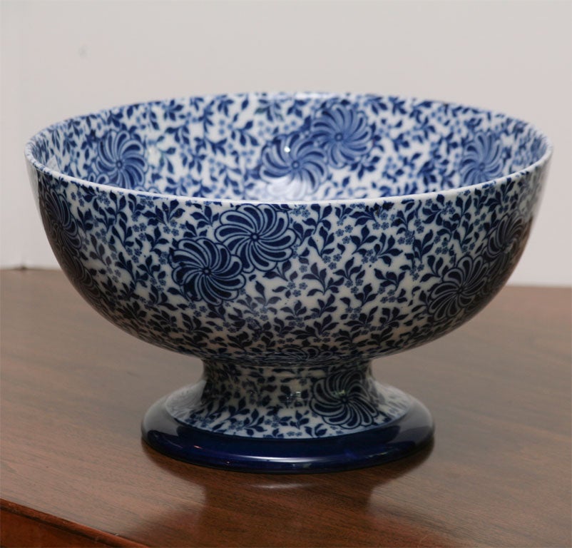 Doulton Burslem Blue and White Footed Punchbowl/Centerpiece For Sale at