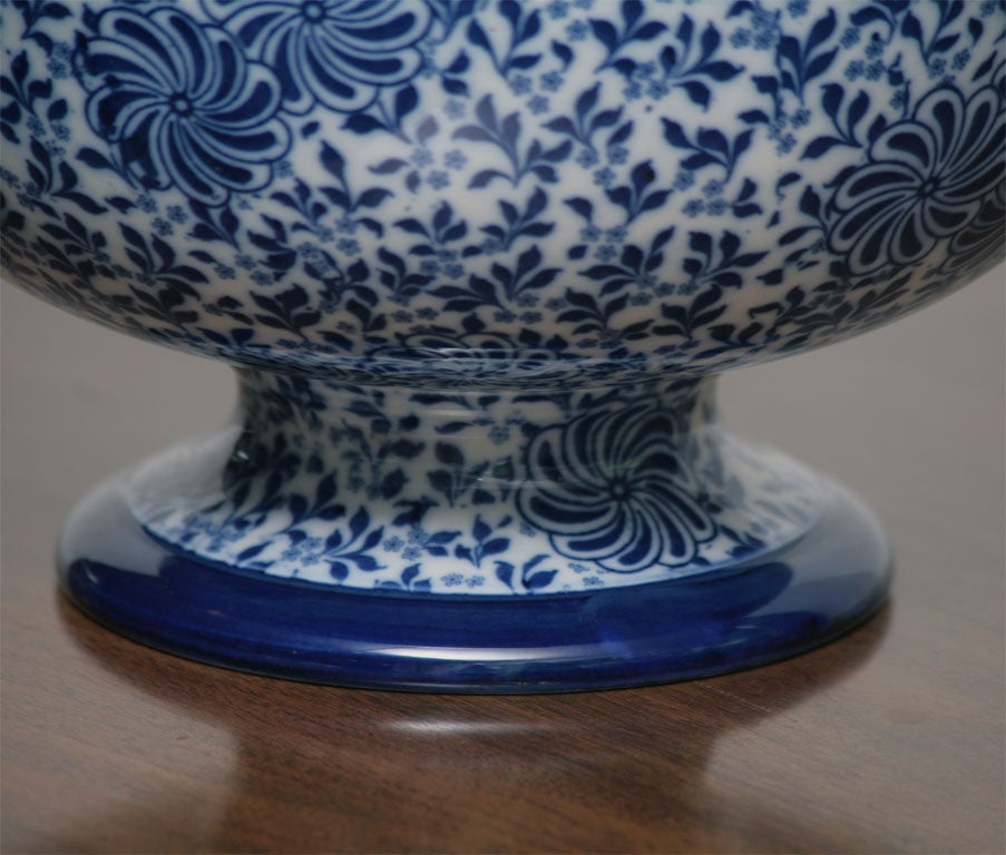 Doulton Burslem Blue and White Footed Punchbowl/Centerpiece For Sale at