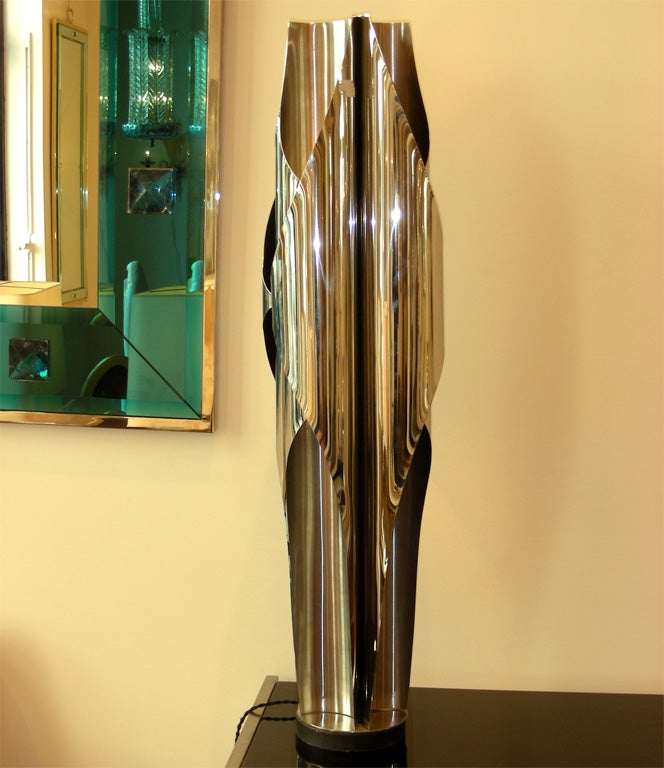 Large 1970s lamp in chromed metal, signed Charles.
