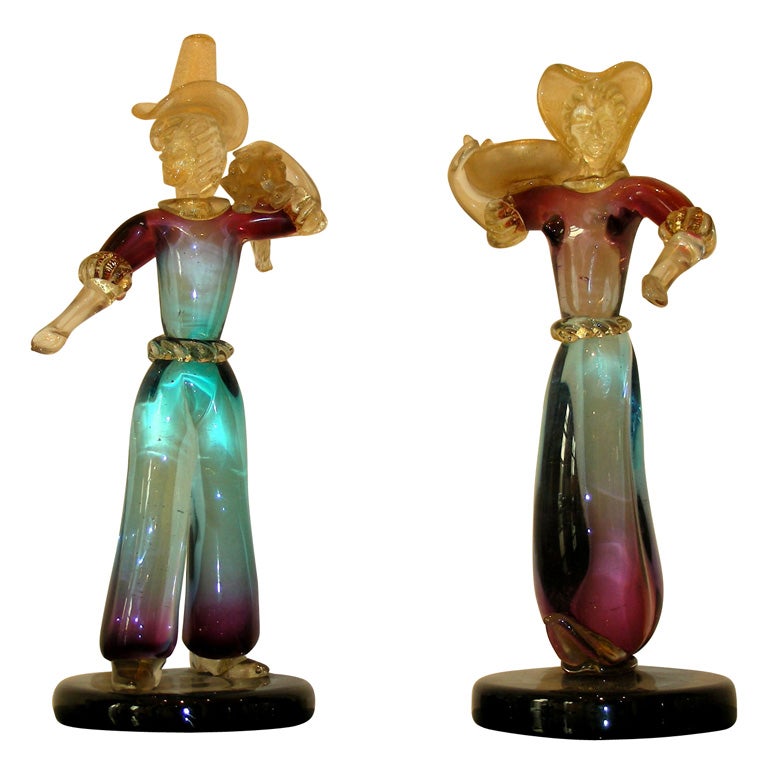 Two 1950s Murano Glass Figurines by Seguso For Sale