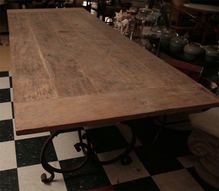 Indoor or Outdoor Teak Top/Metal Base Table In Excellent Condition In Sheffield, MA