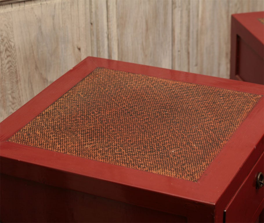 Pair of Red Lacquered Chinese Side Tables
