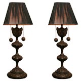 Pair of Black & Gold Inlay Moroccan Lamps
