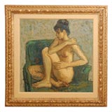 Vintage Moses Soyer important  nude oil on canvas painting signed