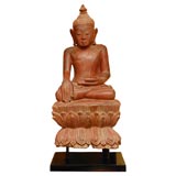 Antique Old Wooden Painted Buddah on Wooden Stand