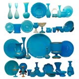 42 Pieces of Old Blue Opaline Glass
