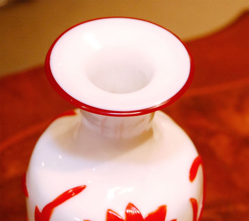 Mid-20th Century Red & White Peking Glass Vase