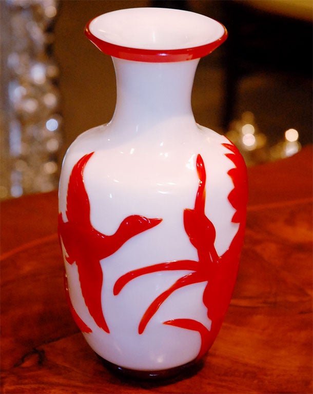 Red & White Peking Glass Vase 1