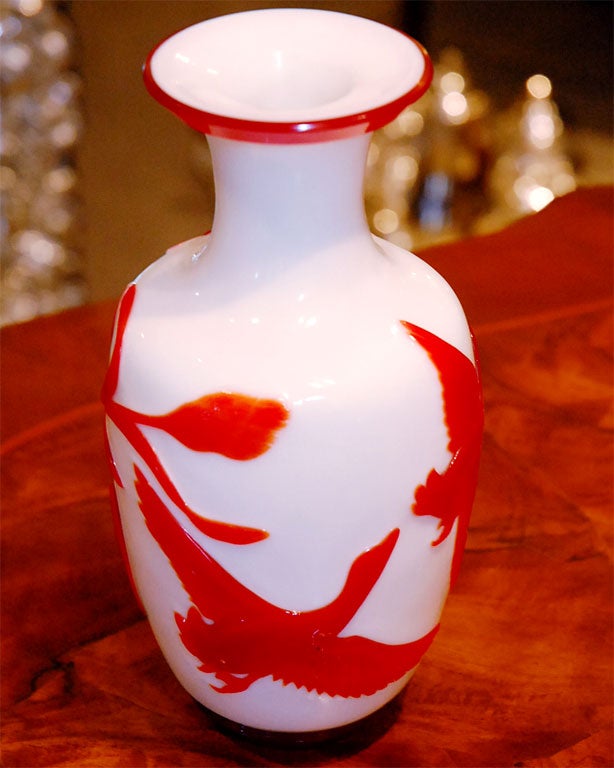 Red & White Peking Glass Vase 2