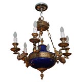 French Gilded Bronze and Ceramic Empire Style Chandelier