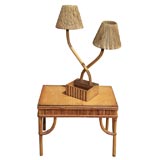 RATTAN LAMP AND END TABLE