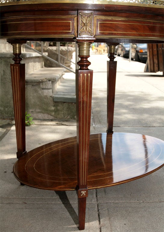 19th Century Brass Galleried and Inlayed Oval Table