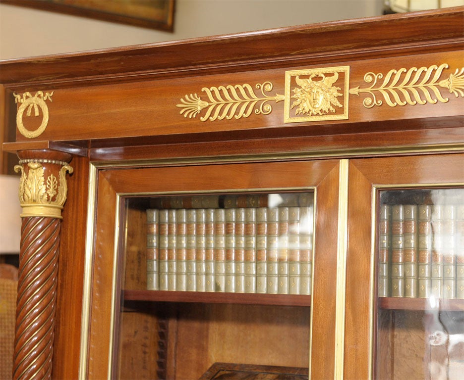 Bronzed Empire Style Mahogany Bookcase Bibliotheque, French, Late 19th Century For Sale