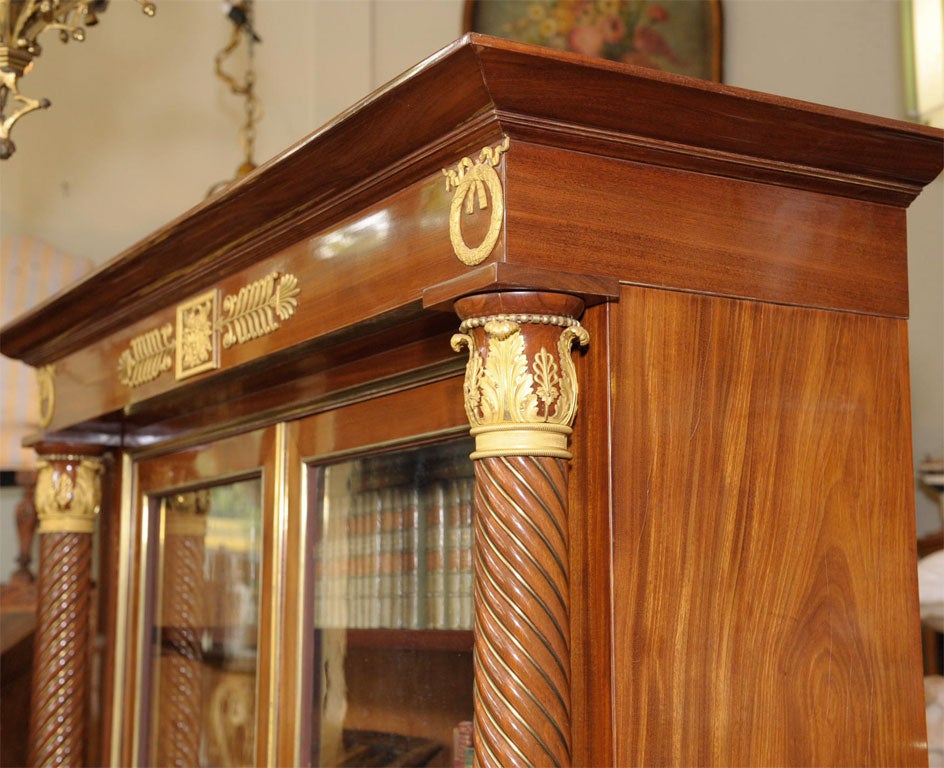 Glass Empire Style Mahogany Bookcase Bibliotheque, French, Late 19th Century For Sale