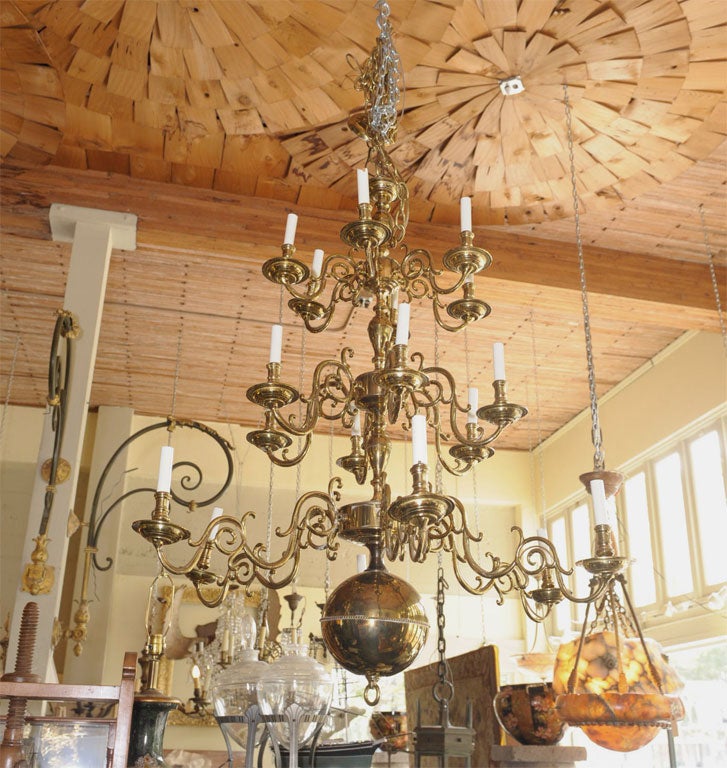 Large 18th Century Dutch Style Brass Chandelier