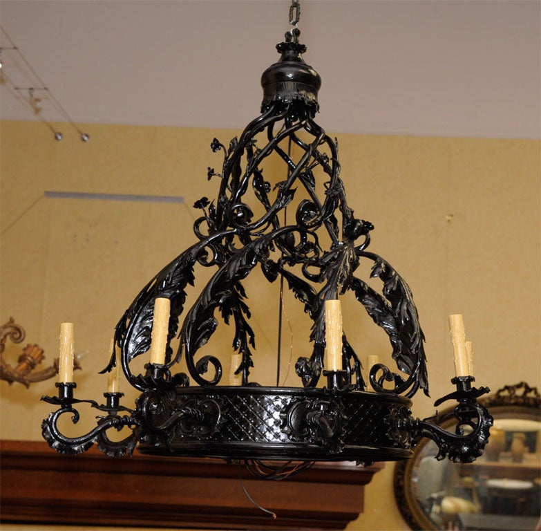 Baroque Lacquered Forged Iron Chandelier For Sale
