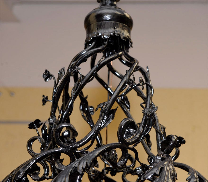 Lacquered Forged Iron Chandelier In Excellent Condition For Sale In Glen Ellen, CA