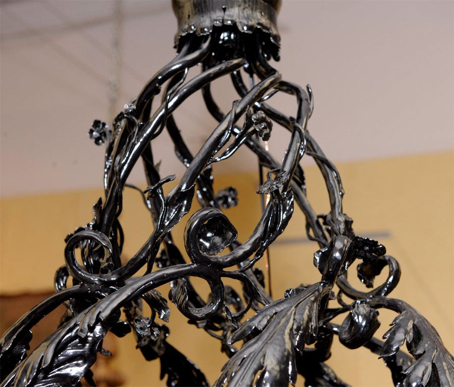 Lacquered Forged Iron Chandelier For Sale 1