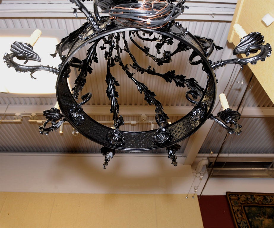 Lacquered Forged Iron Chandelier For Sale 2