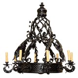Lacquered Forged Iron Chandelier