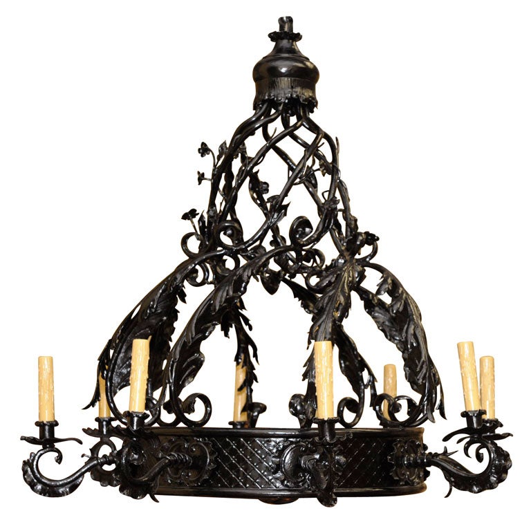 Lacquered Forged Iron Chandelier For Sale